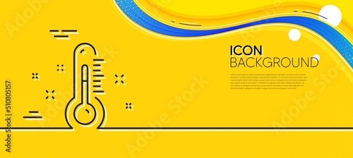 Thermometer line icon. Abstract yellow background. Temperature diagnostic sign. Fever measuring symbol. Minimal thermometer line icon. Wave banner concept. Vector