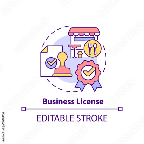 Business license concept icon. Legitimize foodservice establishment abstract idea thin line illustration. Legal document. Isolated outline drawing. Editable stroke. Arial, Myriad Pro-Bold fonts used