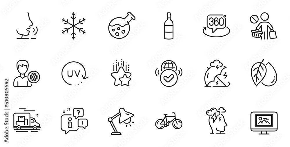 Outline set of Stop shopping, Ranking stars and 360 degree line icons for web application. Talk, information, delivery truck outline icon. Vector