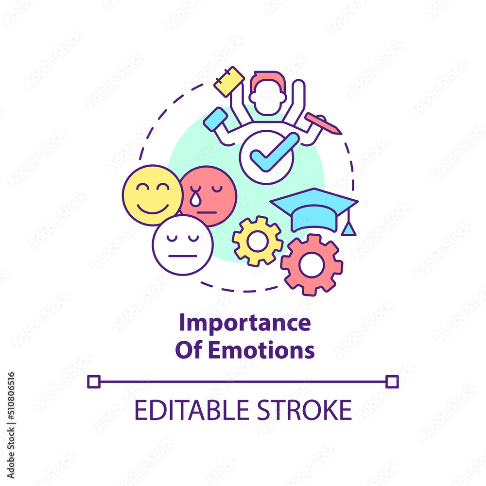 Fototapeta premium Importance of emotions concept icon. Student motivation. Principle of learning abstract idea thin line illustration. Isolated outline drawing. Editable stroke. Arial, Myriad Pro-Bold fonts used