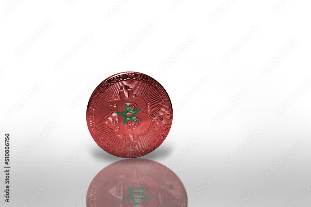 bitcoin with the national flag of morocco on the white background. bitcoin mining concept. bitcoin with the national flag of morocco on the white background. bitcoin mining concept.
