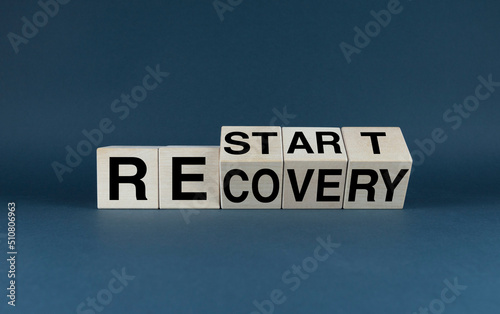 Restart or recovery. The cubes form the words Restart or Recovery.