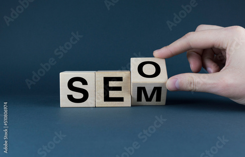 Seo or Sem. Cubes form words Seo or Sem. photo