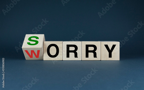 Sorry or Worry. Cubes form words Sorry or Worry.