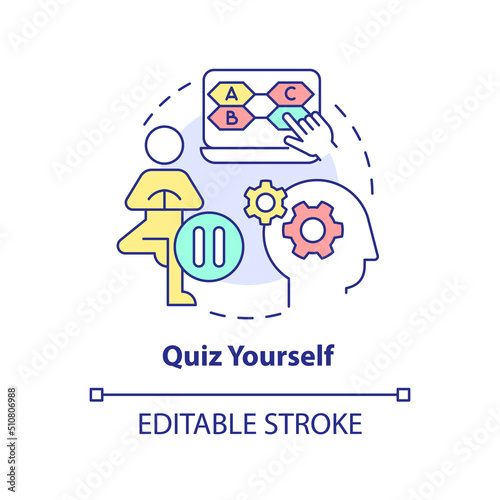 Quiz yourself concept icon. Progress and development assessment. Learning technique abstract idea thin line illustration. Isolated outline drawing. Editable stroke. Arial, Myriad Pro-Bold fonts used