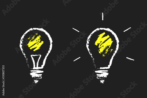 Light Bulb Isolated on Black background. Chalk Hand made style. Vector illustration
