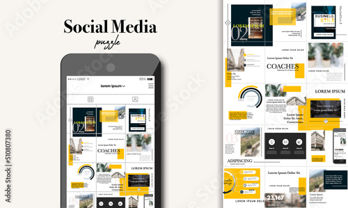 Business Social media pack Posts for internet content, site for Bloggers, ad, Lifestyle brands, Creative businesses blog. Set of square Presentation templates. Unique trendy website slider frames blur