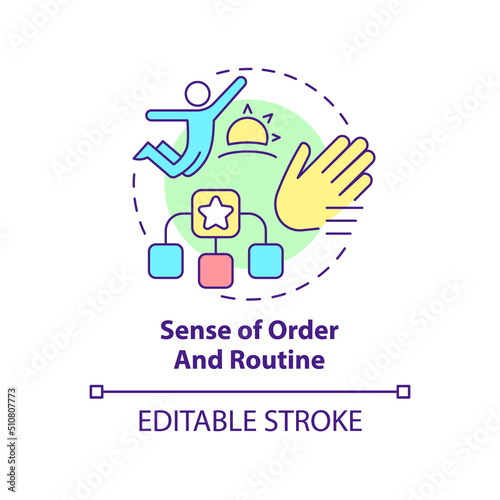 Sense of order and routine concept icon. Daily activities. Learning environment abstract idea thin line illustration. Isolated outline drawing. Editable stroke. Arial, Myriad Pro-Bold fonts used