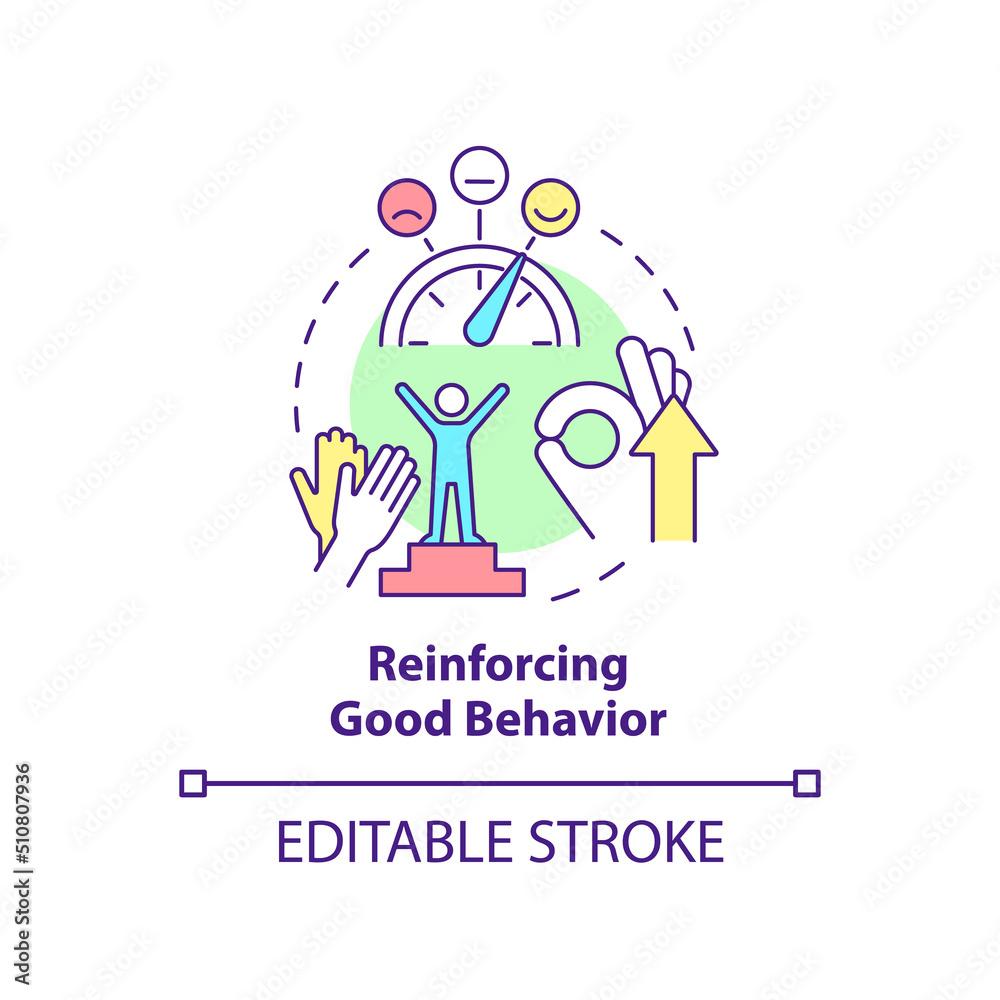 Reinforcing good behavior concept icon. Praise and thank. Learning environment abstract idea thin line illustration. Isolated outline drawing. Editable stroke. Arial, Myriad Pro-Bold fonts used