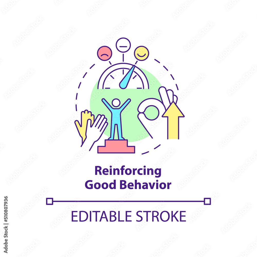 Reinforcing good behavior concept icon. Praise and thank. Learning environment abstract idea thin line illustration. Isolated outline drawing. Editable stroke. Arial, Myriad Pro-Bold fonts used Reinforcing good behavior concept icon. Praise and thank. Learning environment abstract idea thin line illustration. Isolated outline drawing. Editable stroke. Arial, Myriad Pro-Bold fonts used