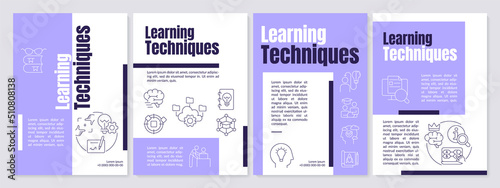 Learning techniques and principles purple brochure template. Leaflet design with linear icons. Editable 4 vector layouts for presentation, annual reports. Anton, Lato-Regular fonts used