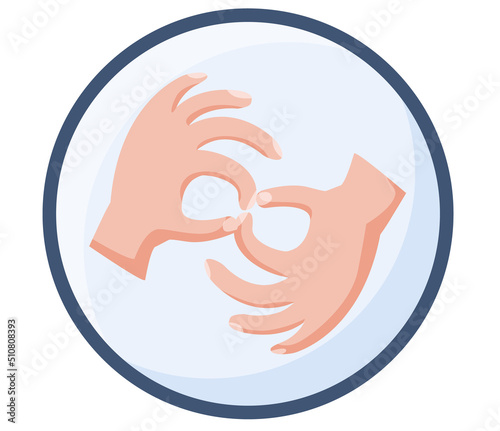 Vector on theme of International day of Sign Languages observed each year in September. Deaf trendy icon with human hands show fingers gesture, medical language for people with hearing impairments