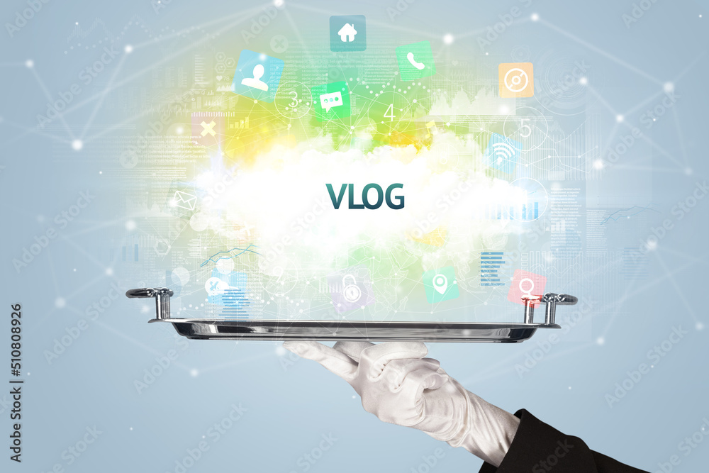 Waiter serving social networking concept