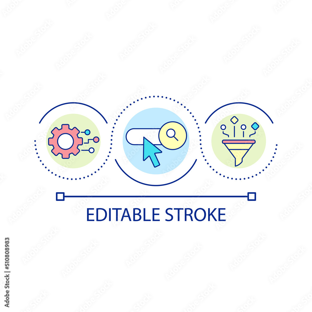 Search engine automated process loop concept icon. Software for repetitive tasks. SEO abstract idea thin line illustration. Isolated outline drawing. Editable stroke. Arial font used