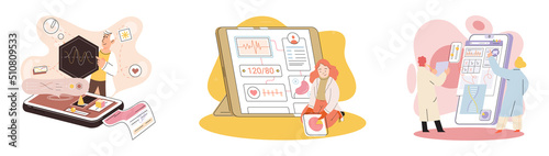 Online medical consultation and support metaphor. Online doctor. Healthcare services, Ask doctor. Tele medicine e-health service. Therapist videocalling phone screen. Diagnosis treatment of patients