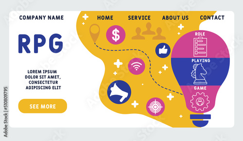 RPG - Role-Playing Game acronym. business concept background.  vector illustration concept with keywords and icons. lettering illustration with icons for web banner, flyer, landing pag