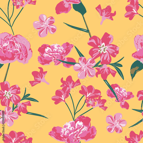 Elegant print with peonies and oleanders. Seamless floral pattern. Plant design for fabric  cloth design  covers  manufacturing  wallpapers  print  gift wrap and scrapbooking.