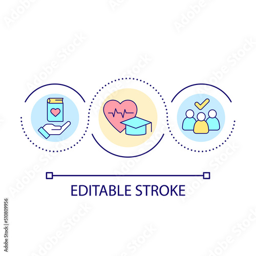 Become medical doctor loop concept icon. Continuing education for physicians. Medical school admission abstract idea thin line illustration. Isolated outline drawing. Editable stroke. Arial font used