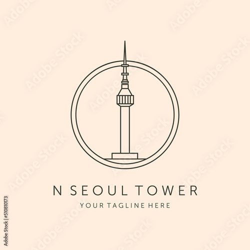 N seoul tower line art logo vector symbol illustration design