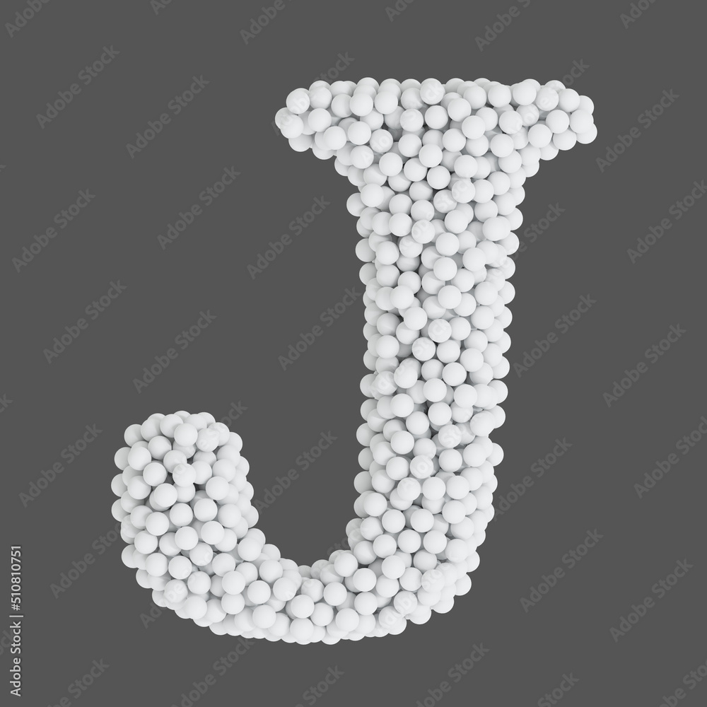 Letter J made of white balls, isolated on gray background, 3d rendering Letter J made of white balls, isolated on gray background, 3d rendering