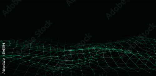 Fototapeta Naklejka Na Ścianę i Meble -  Abstract technology wave of particles. Big data visualization. Vector background with motion dots and lines. Artificial intelligence.
