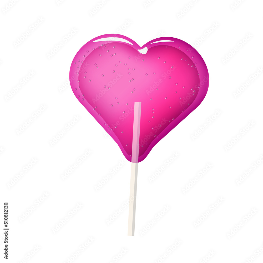 Translucent pink heart-shaped lollipop on a stick
