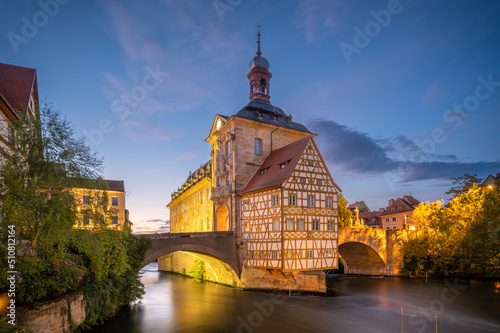 Print op canvas View of the Bamberg Town Hall at Dusk, Germany