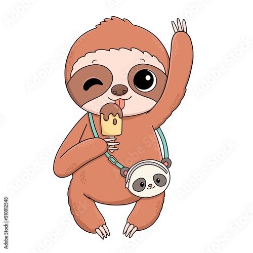 Sloth with ice cream, panda bag cute illustration