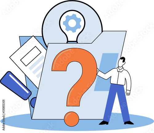 Question mark, obtaining information of interest. Problem and solution concept metaphor. FAQ help. Decision of information task, ask questions and receive answers, paint ladge sign decision of doubts