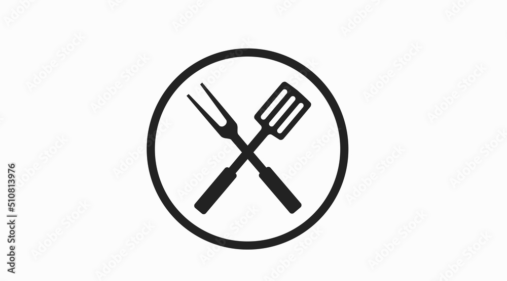 Barbecue icon. Vector black and white isolated illustration of barbecue or grill tools Barbecue icon. Vector black and white isolated illustration of barbecue or grill tools