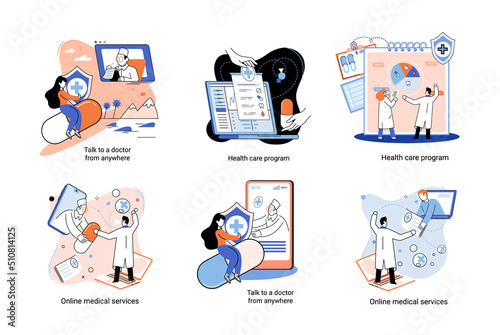 Mobile medicine mhealth online doctor, online medical services, health care program, talk to doctor from anywhere. Smartphone with medical application. Digital health and medical consultation metaphor