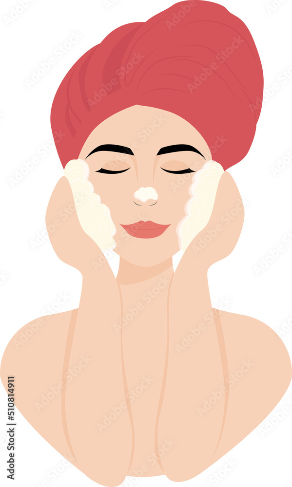 The girl washes her face with facial foam, facial skin care, personal care, cosmetology The girl washes her face with facial foam, facial skin care, personal care, cosmetology