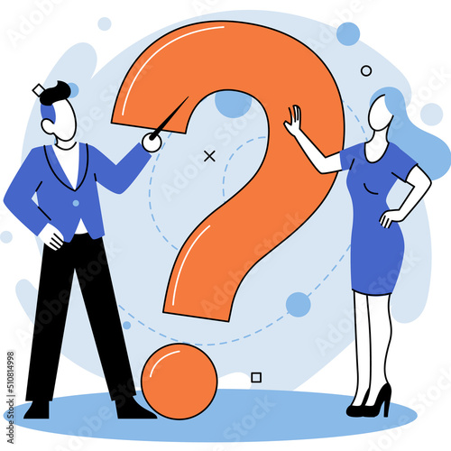 Question mark, obtaining information of interest. Problem and solution concept metaphor. FAQ help. Decision of information task, ask questions and receive answers, paint ladge sign decision of doubts
