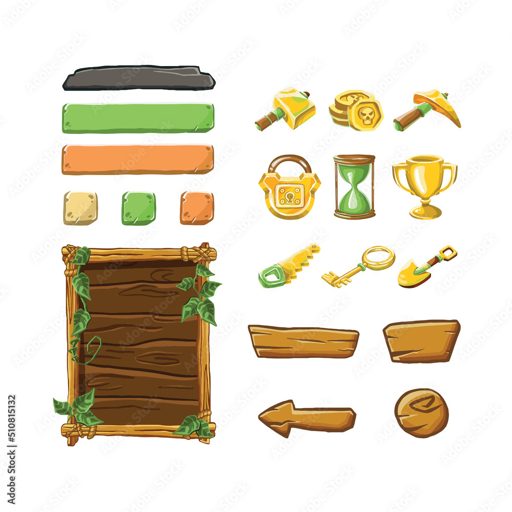 Game template with elements of game objects. Vector illustration Game template with elements of game objects. Vector illustration