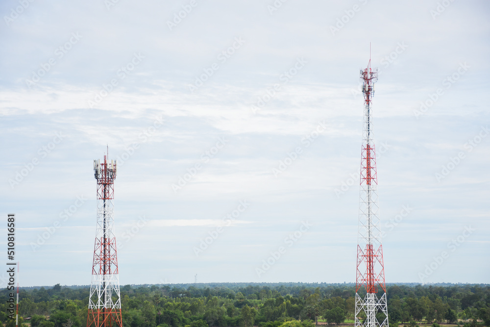 Telecommunication towers and transmission lines for local signal and internet.