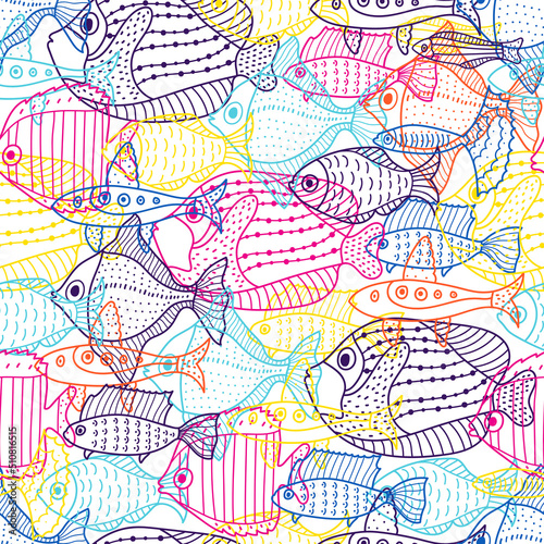 Cute line colorful fish . Kids background. Seamless pattern. Can be used in textile industry  paper  background  scrapbooking.