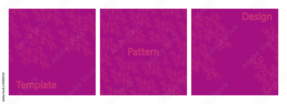 Seamless patterns set. Violet and coral modern design. Bright modern texture.