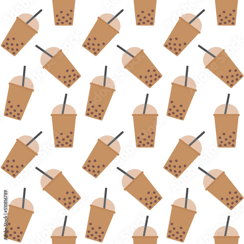 Vector seamless pattern of flat bobble boba tea isolated on white background