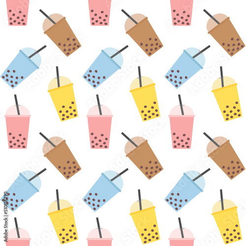 Vector seamless pattern of different flat bobble boba tea isolated on white background
