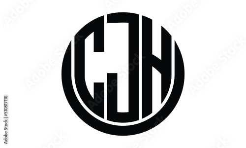 CJH three letter shield in circle logo design vector template. letter mark | wordmark | monogram | symbol | black on white background	.