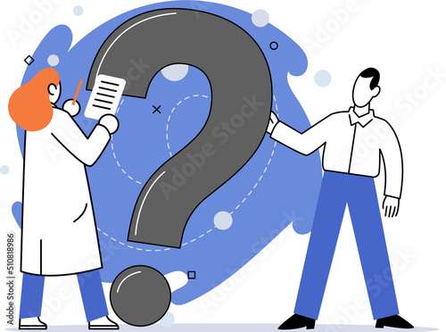 Question mark, obtaining information of interest. Problem and solution concept metaphor. FAQ help. Decision of information task, ask questions and receive answers, paint ladge sign decision of doubts