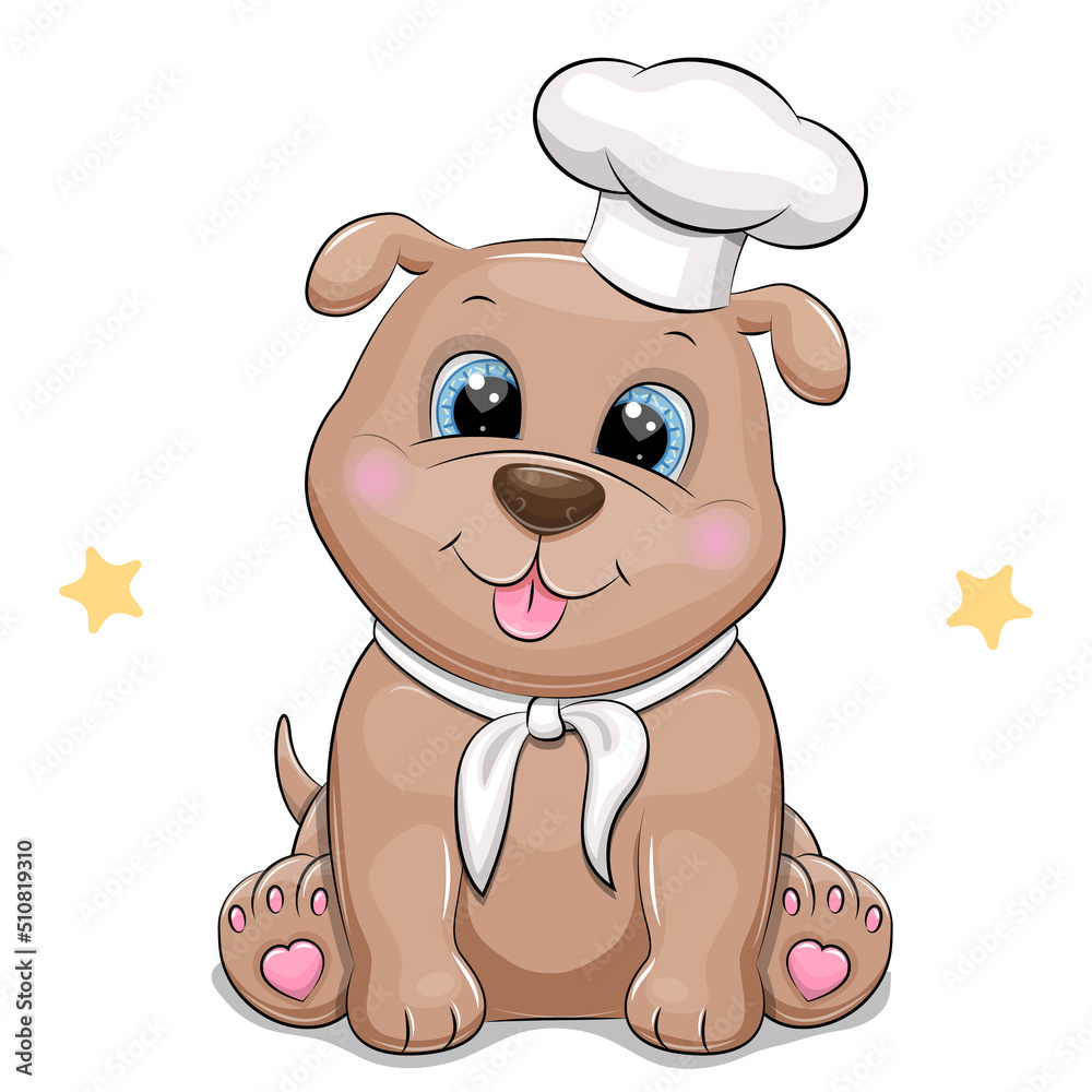 Cute cartoon dog in a chef hat. Vector illustration of an animal ...