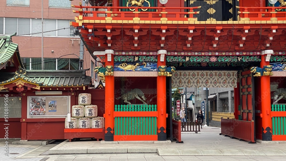 COLORFUL architectural details of the “Kandamyojin” shrine, one of the honorable historic shrine of Tokyo Japan moved to this location in 1603. Shot taken on a rainy weekday June 14th year 2022 COLORFUL architectural details of the “Kandamyojin” shrine, one of the honorable historic shrine of Tokyo Japan moved to this location in 1603. Shot taken on a rainy weekday June 14th year 2022