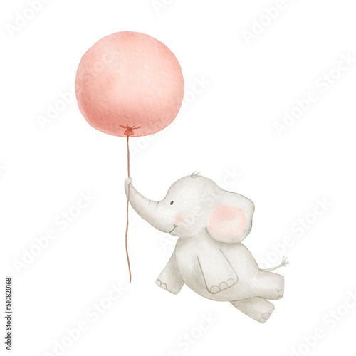 Photography Cute baby elephant flying with red balloon