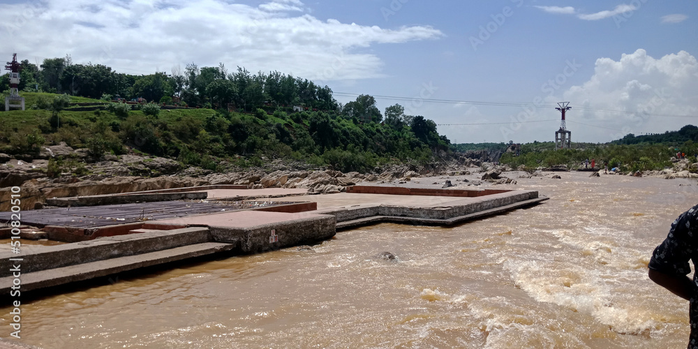 Indian river water flow on raining season.