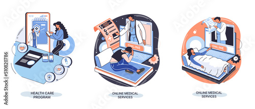 Mobile medicine mhealth online doctor, online medical services, health care program, talk to doctor from anywhere. Smartphone with medical application. Digital health and medical consultation metaphor