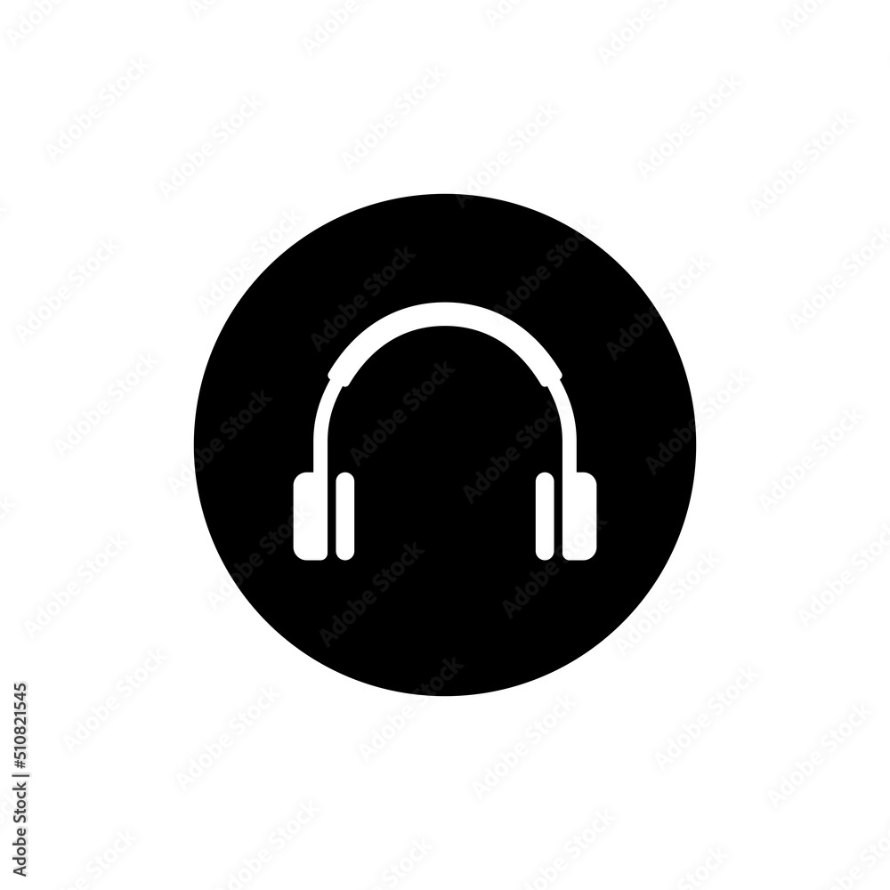 Headphone icon in black round Headphone icon in black round
