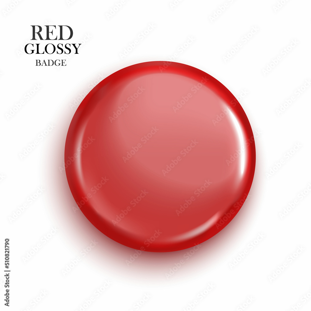 Blank red glossy badge or button. 3d render. Round plastic pin, emblem, volunteer label. Vector. Blank red glossy badge or button. 3d render. Round plastic pin, emblem, volunteer label. Vector.