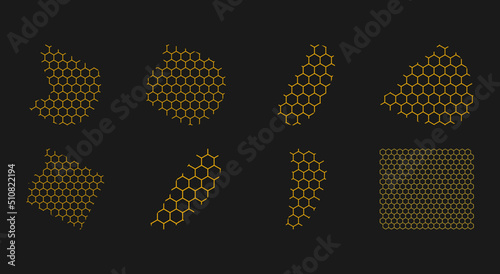 set of honeycomb abstract shape. Hexagonal elements