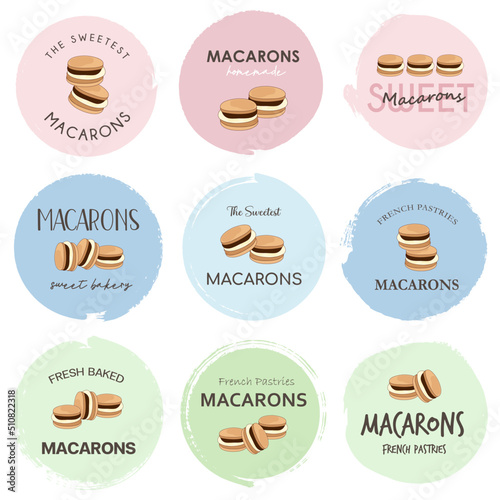Set of vector logo macaron for bakery and dessert shop.